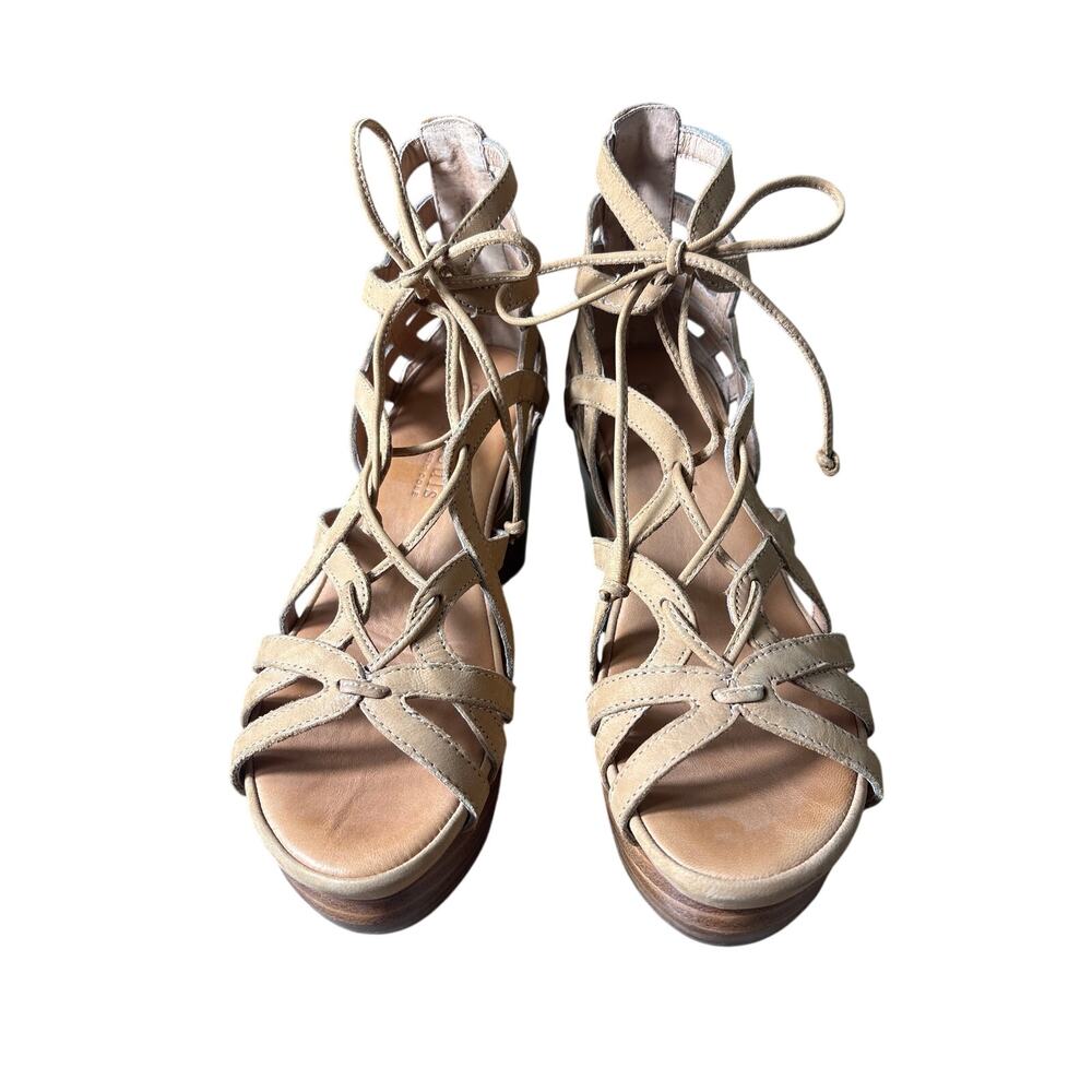 Gentle Souls Brown Cage Wooden Wedge Sandal Sz 7.5
